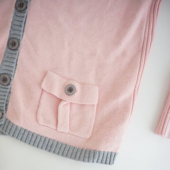 Chadwicks Of Boston Pink w Grey Trim Button Up Knit Cardigan Sweater M - Picture 6 of 10